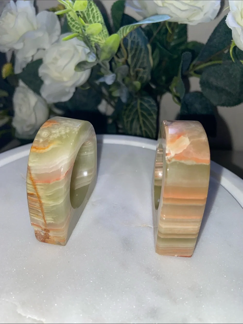 Onyx Stone Marvel Napkin Rings Holders Set of 2
